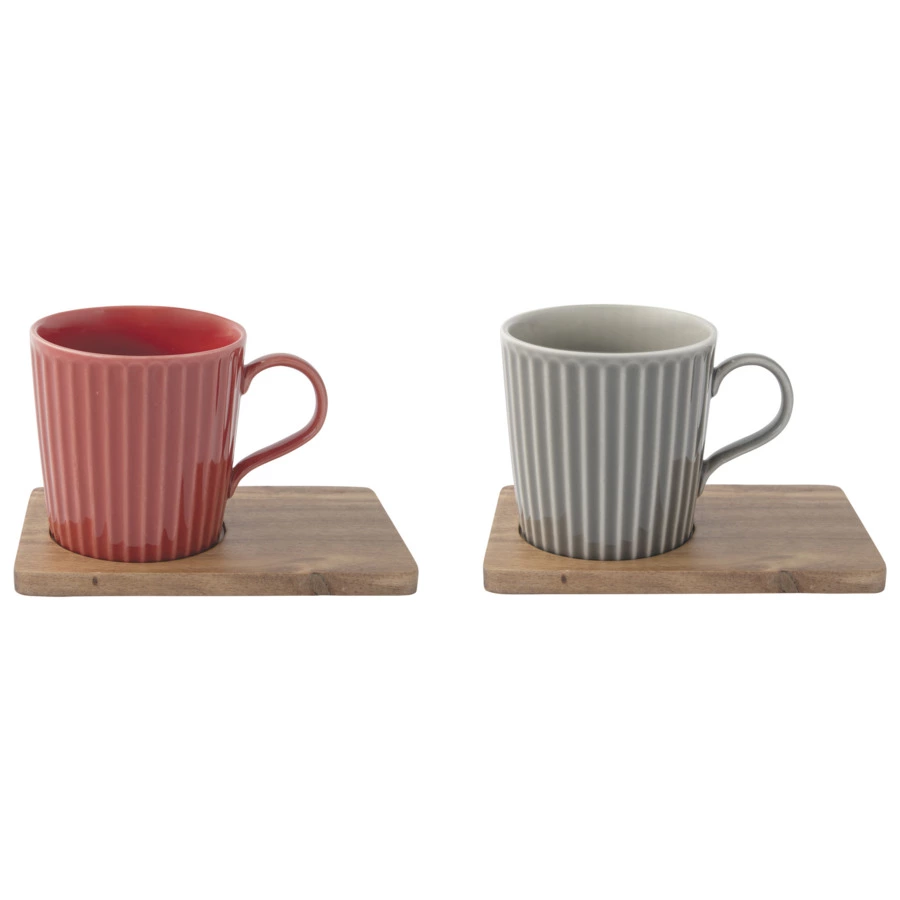 Набор кружек на подставке Easy Life Время отдыха 380 мл, 2 шт, фарфор твердый, дерево, красная, сера