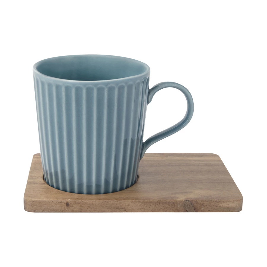 Набор кружек на подставке Easy Life Время отдыха 380 мл, 2 шт, фарфор твердый, дерево, синяя, желтая