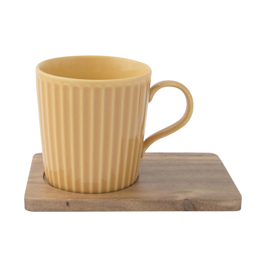 Набор кружек на подставке Easy Life Время отдыха 380 мл, 2 шт, фарфор твердый, дерево, синяя, желтая