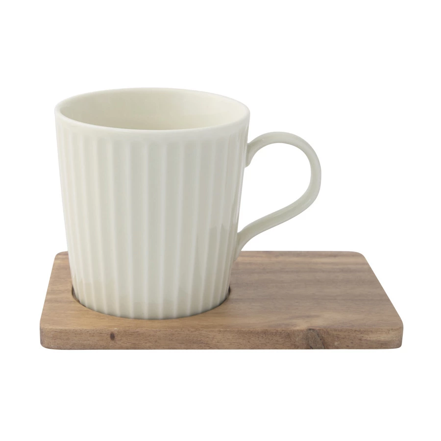 Набор кружек на подставке Easy Life Время отдыха 380 мл, 2 шт, фарфор твердый, дерево, черная, светл