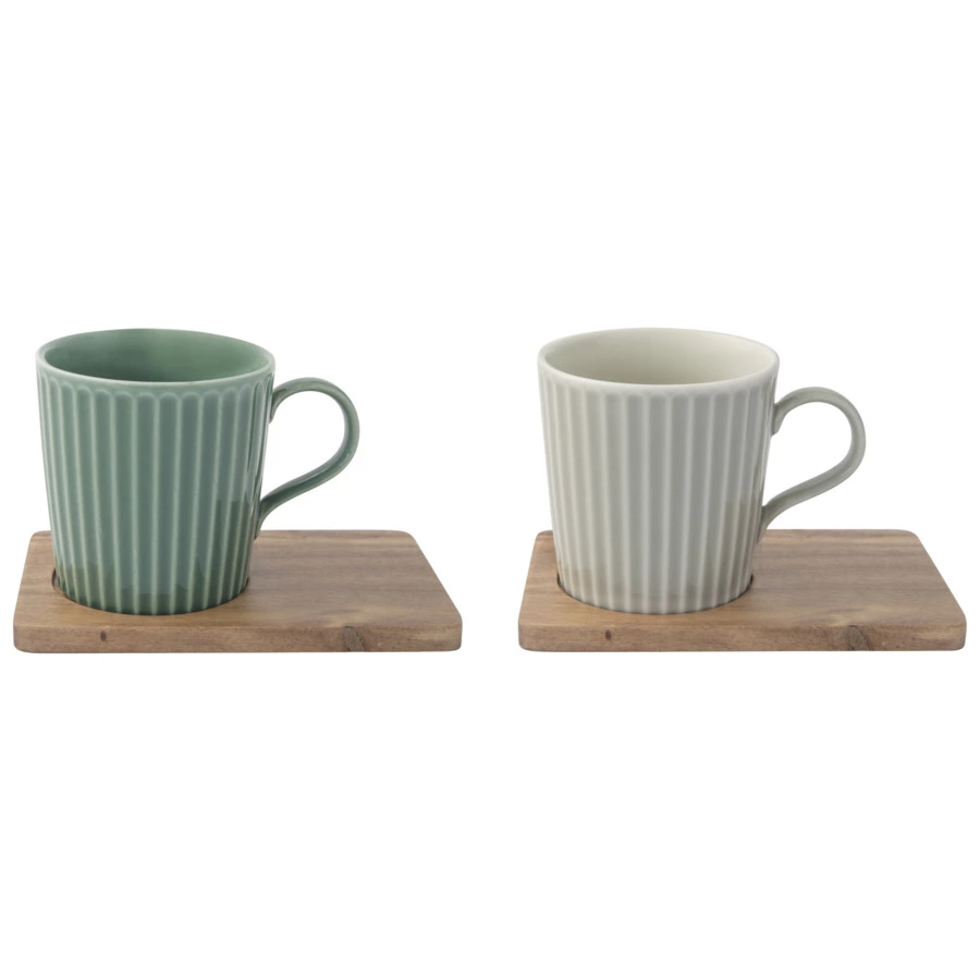 Набор кружек на подставке Easy Life Время отдыха 380 мл, 2 шт, фарфор твердый, дерево, зеленая, свет