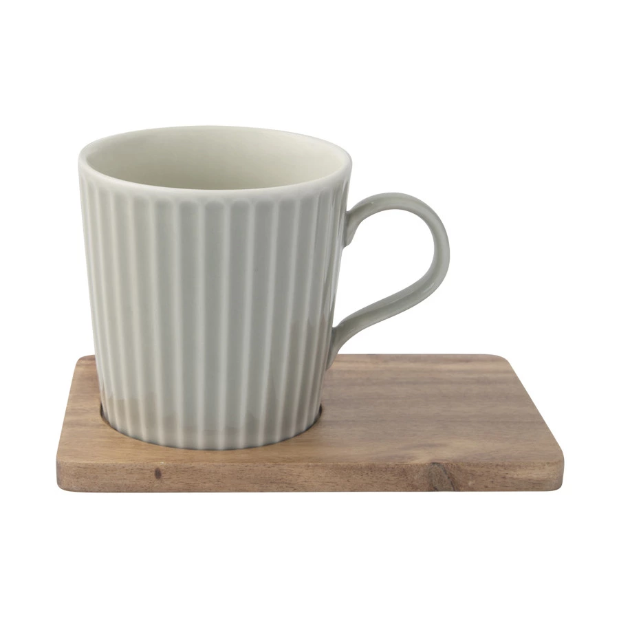 Набор кружек на подставке Easy Life Время отдыха 380 мл, 2 шт, фарфор твердый, дерево, зеленая, свет