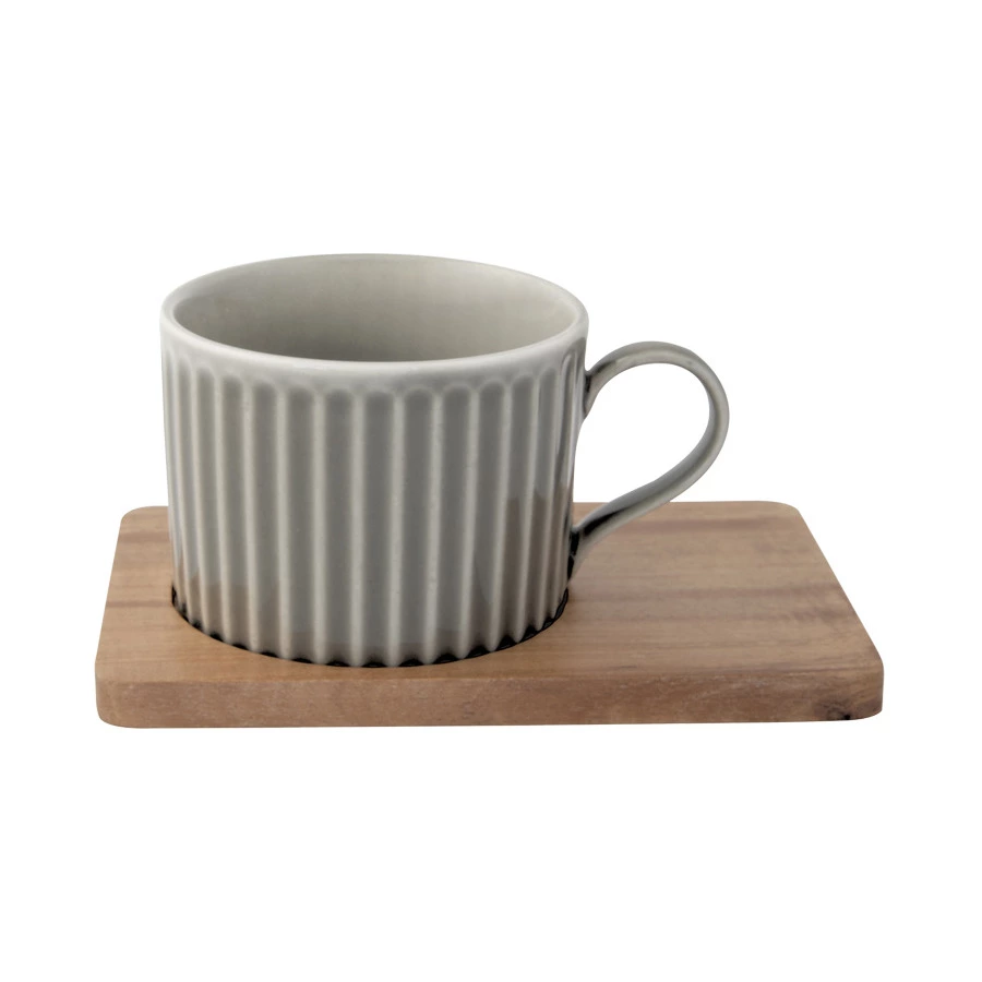 Набор кружек на подставке Easy Life Время отдыха 250 мл, 2 шт, фарфор твердый, дерево, красная, сера