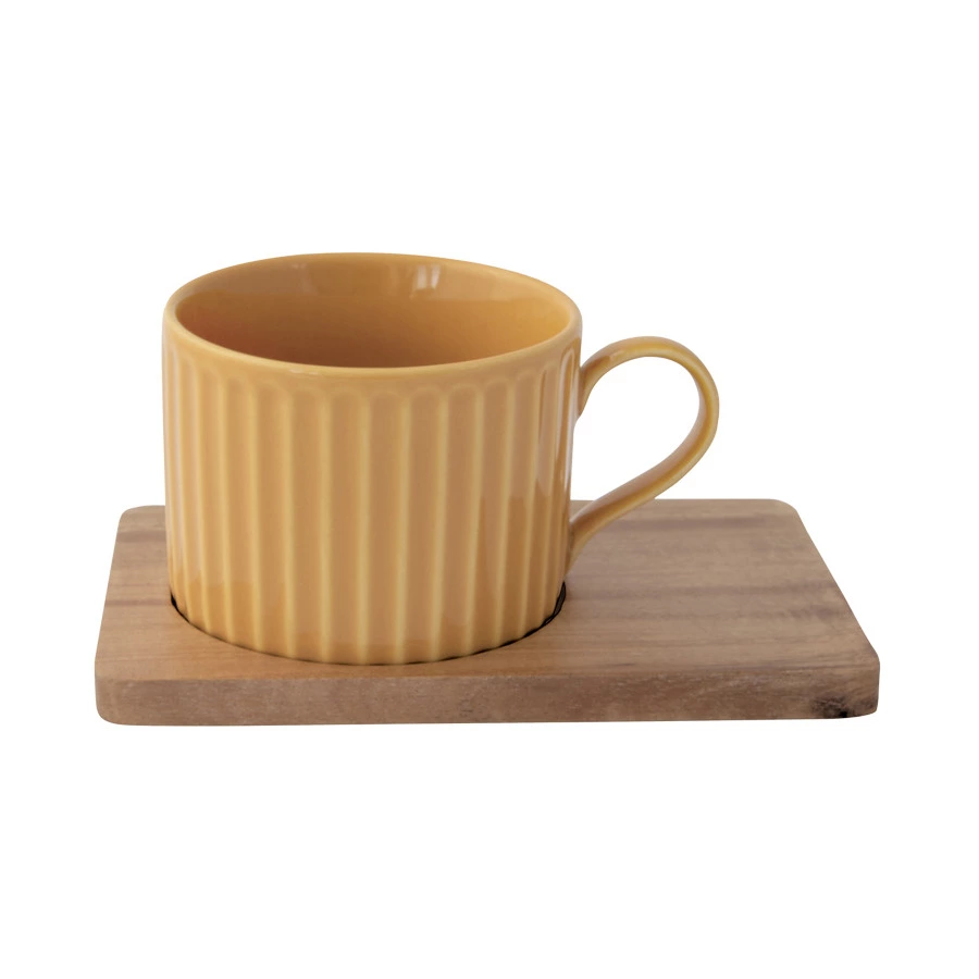 Набор кружек на подставке Easy Life Время отдыха 250 мл, 2 шт, фарфор твердый, дерево, синяя, желтая