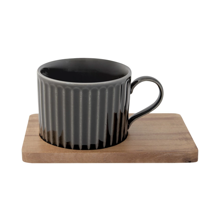 Набор кружек на подставке Easy Life Время отдыха 250 мл, 2 шт, фарфор твердый, дерево, черная, светл