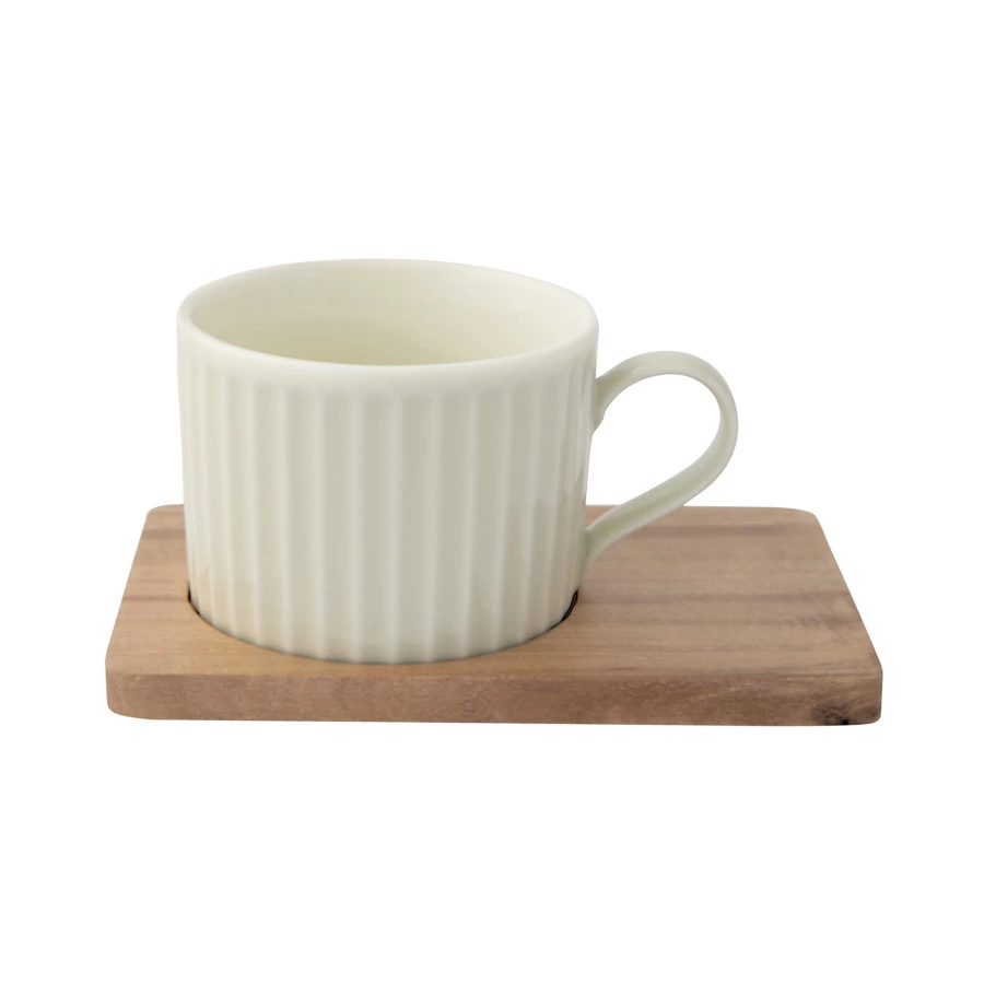 Набор кружек на подставке Easy Life Время отдыха 250 мл, 2 шт, фарфор твердый, дерево, черная, светл