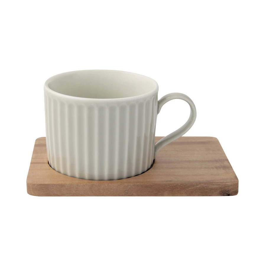 Набор кружек на подставке Easy Life Время отдыха 250 мл, 2 шт, фарфор твердый, дерево, зеленая, свет