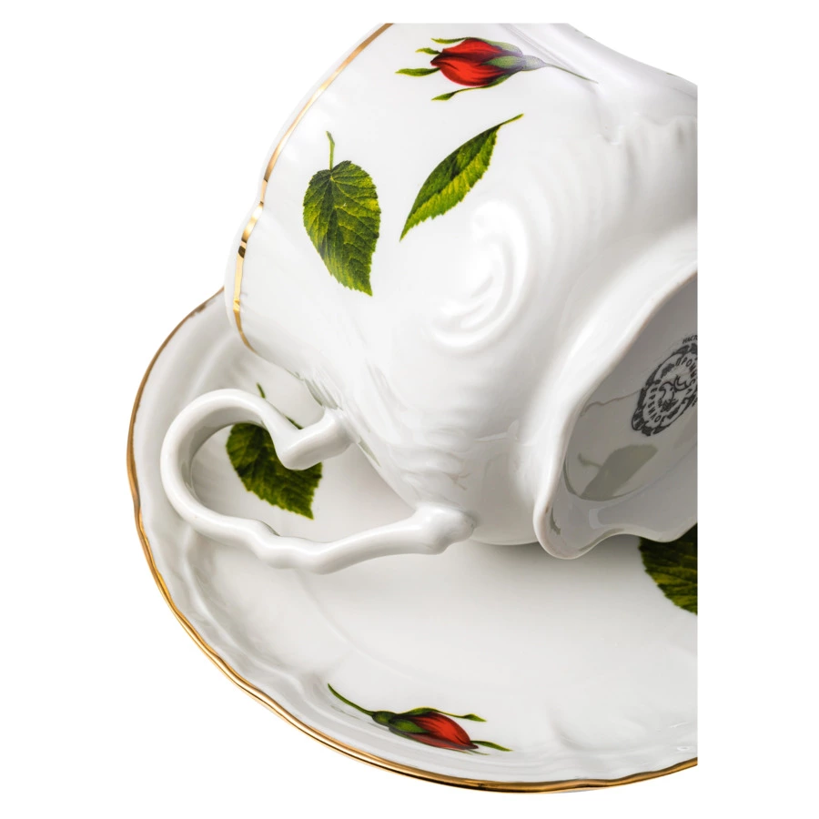 Сервиз чайный Промыслы Вербилок Кузнецовский Бутоны раскидные на 6 персон 15 предметов, фарфор