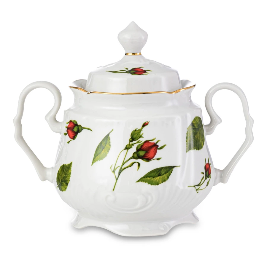 Сервиз чайный Промыслы Вербилок Кузнецовский Бутоны раскидные на 6 персон 15 предметов, фарфор