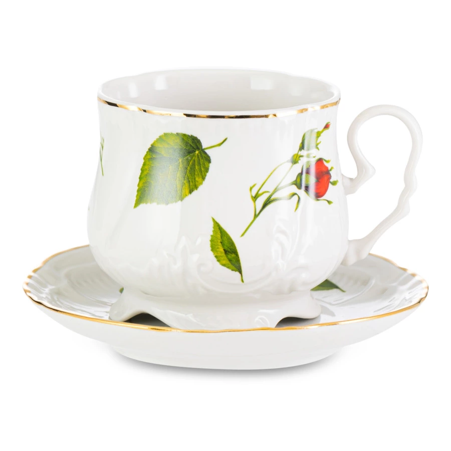 Сервиз чайный Промыслы Вербилок Кузнецовский Бутоны раскидные на 6 персон 15 предметов, фарфор