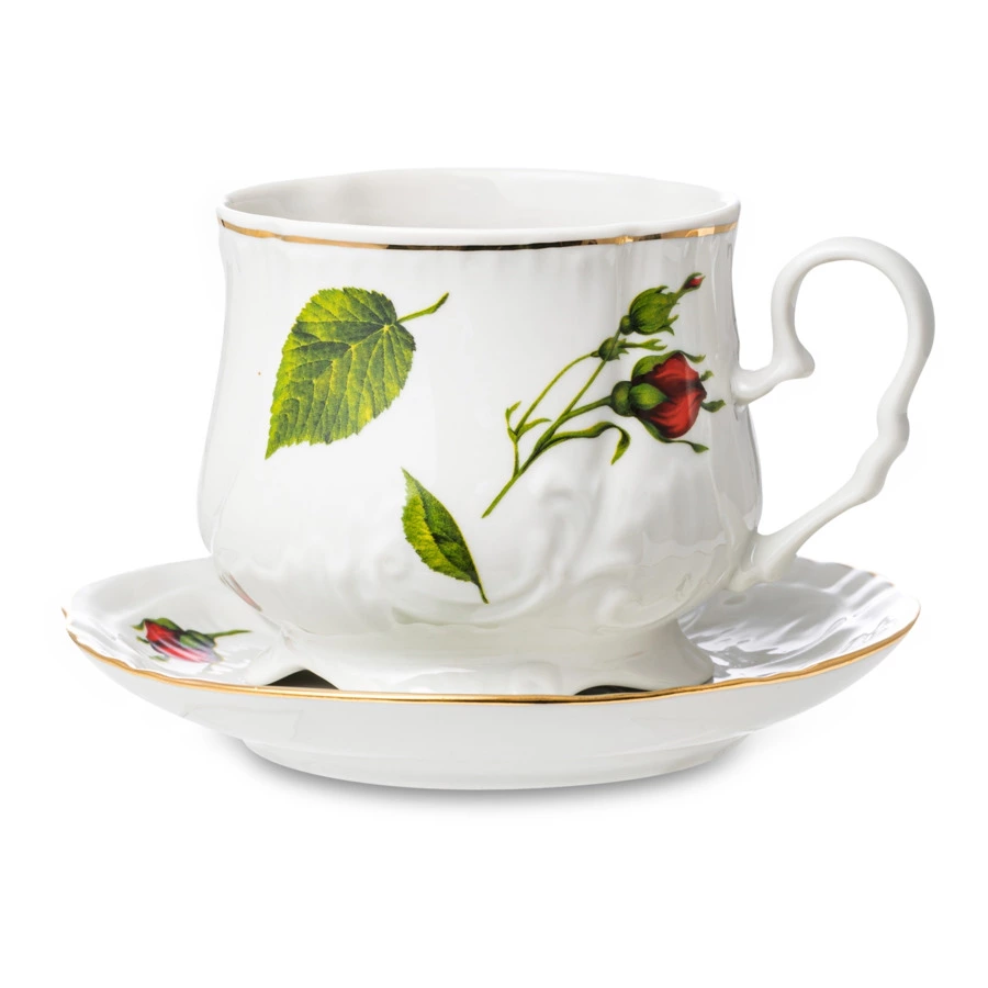 Чашка чайная с блюдцем Промыслы Вербилок Кузнецовский Бутоны раскидные 350 мл, фарфор