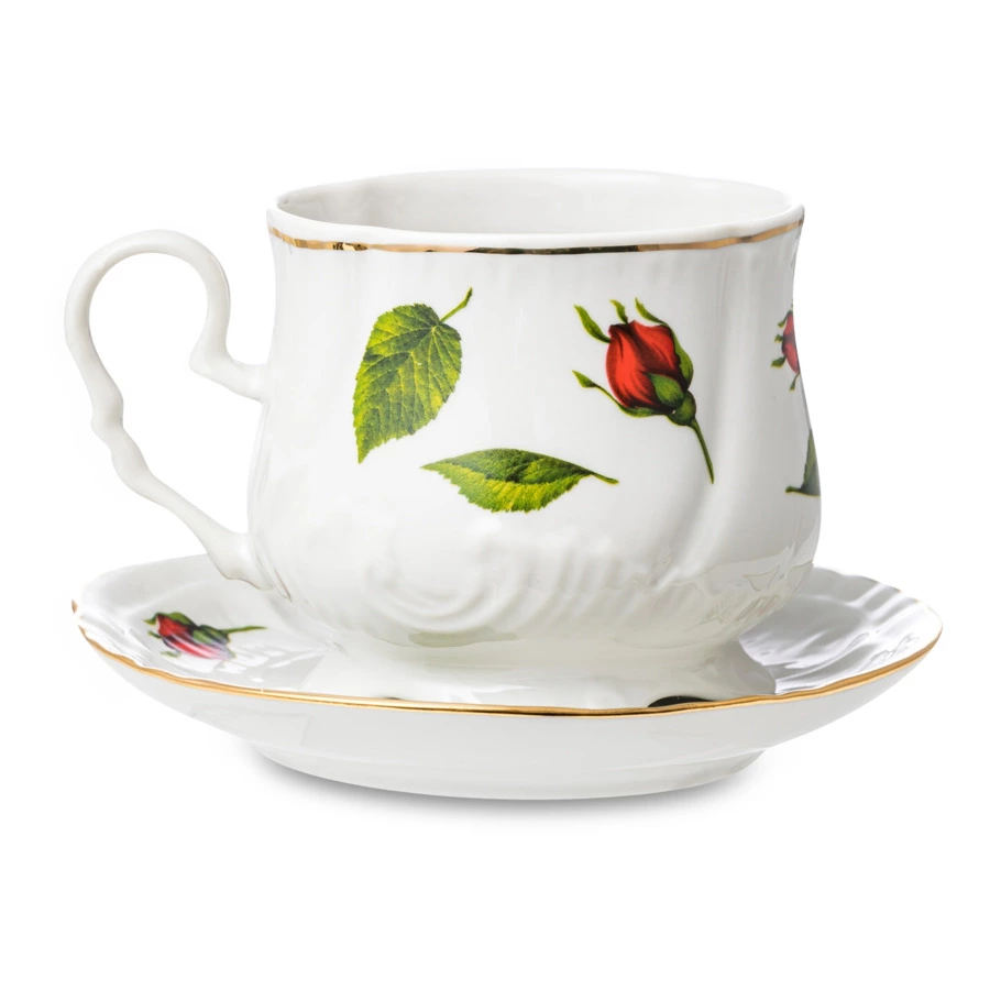 Чашка чайная с блюдцем Промыслы Вербилок Кузнецовский Бутоны раскидные 350 мл, фарфор