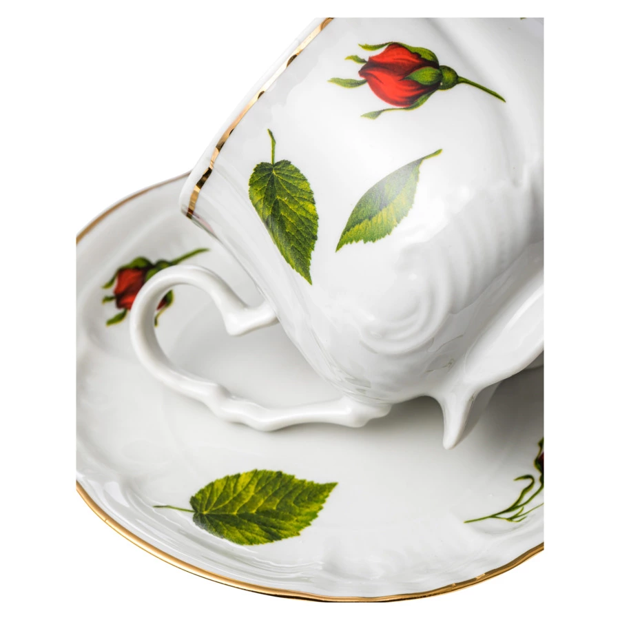 Чашка чайная с блюдцем Промыслы Вербилок Кузнецовский Бутоны раскидные 350 мл, фарфор