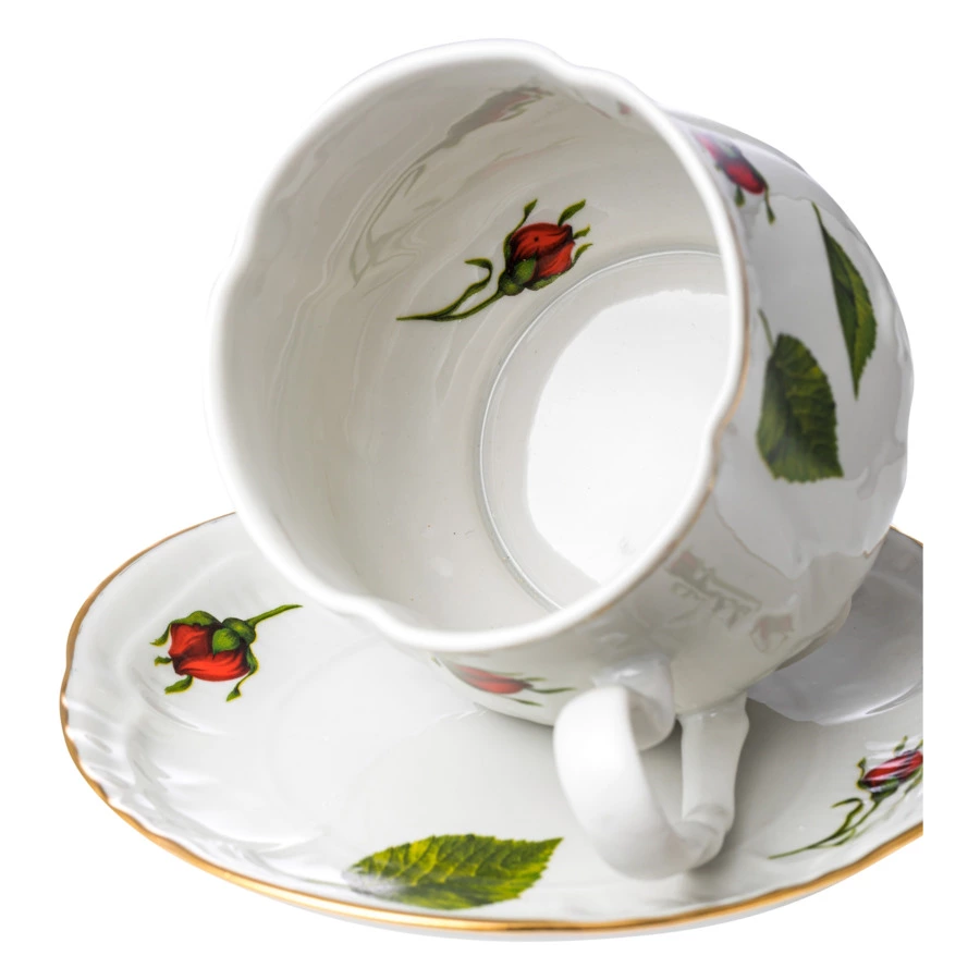 Чашка чайная с блюдцем Промыслы Вербилок Кузнецовский Бутоны раскидные 350 мл, фарфор