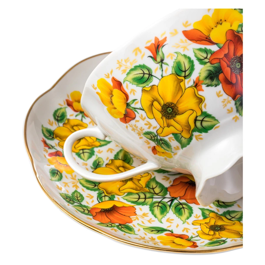 Чашка чайная с блюдцем Промыслы Вербилок Восточная принцесса Оранжевое лето 270 мл, фарфор