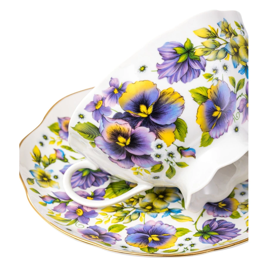 Чашка чайная с блюдцем Промыслы Вербилок Восточная принцесса Фиалки 270 мл, фарфор