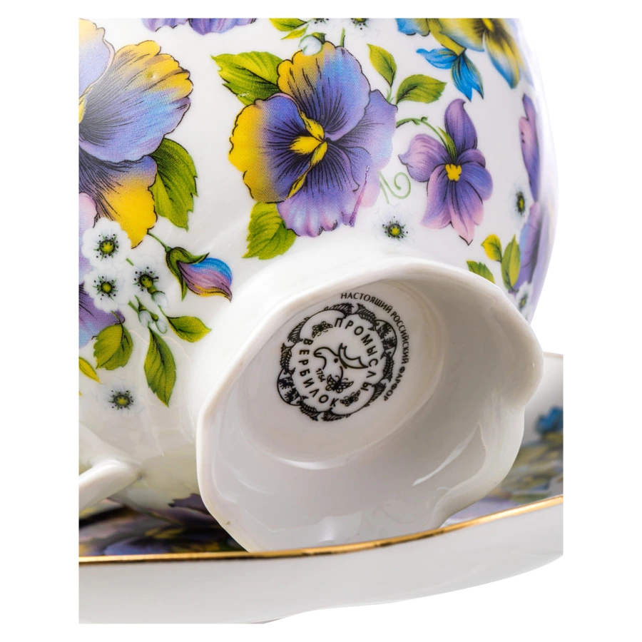 Чашка чайная с блюдцем Промыслы Вербилок Восточная принцесса Фиалки 270 мл, фарфор