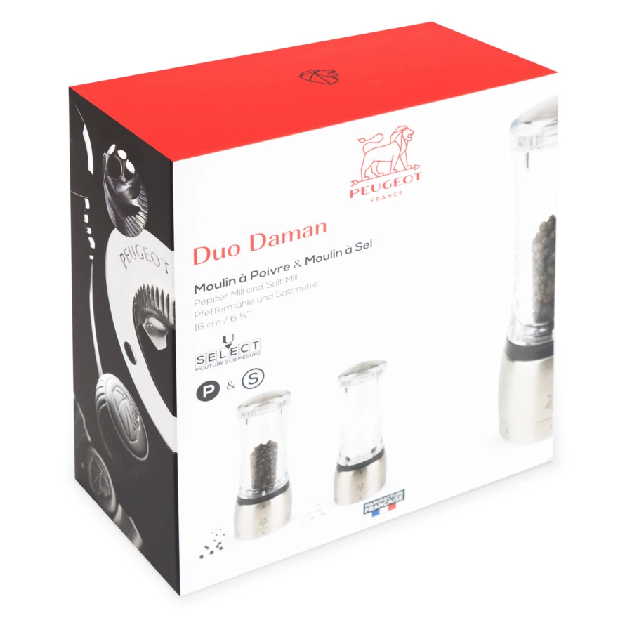 Набор мельниц для соли и перца Peugeot Daman 16 см, сталь нержавеющая, акрил, прозрачный