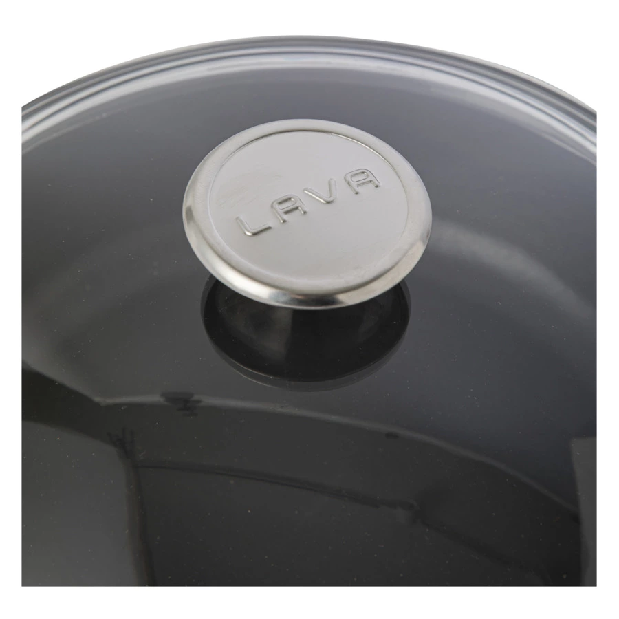 Сковорода с крышкой LAVA Premium d24 см, 2 л, с деревянной ручкой, чугун, кремовая