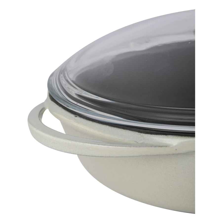 Сковорода с крышкой LAVA Premium d24 см, 2 л, с деревянной ручкой, чугун, кремовая