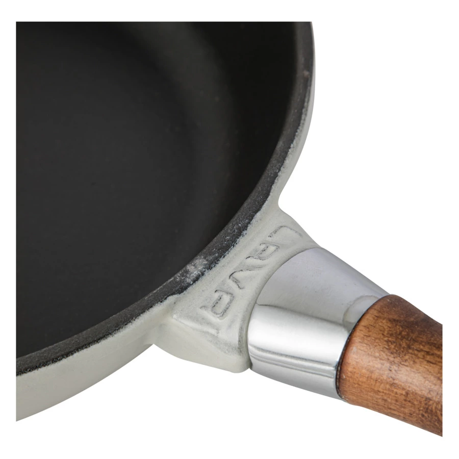 Сковорода с крышкой LAVA Premium d24 см, 2 л, с деревянной ручкой, чугун, кремовая