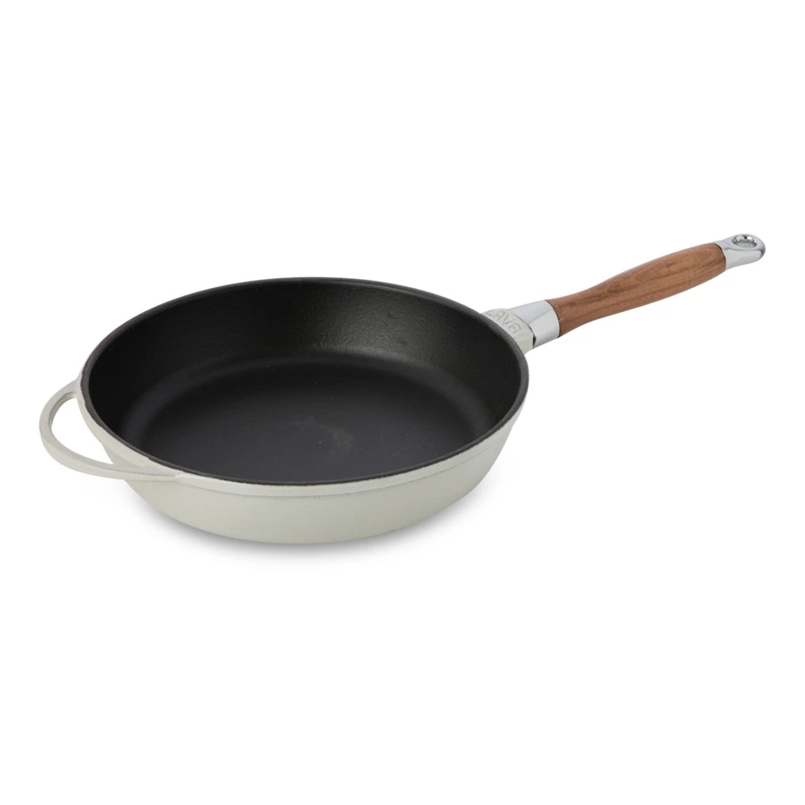 Сковорода с крышкой LAVA Premium d28 см, 2,8 л, с деревянной ручкой, чугун, кремовая