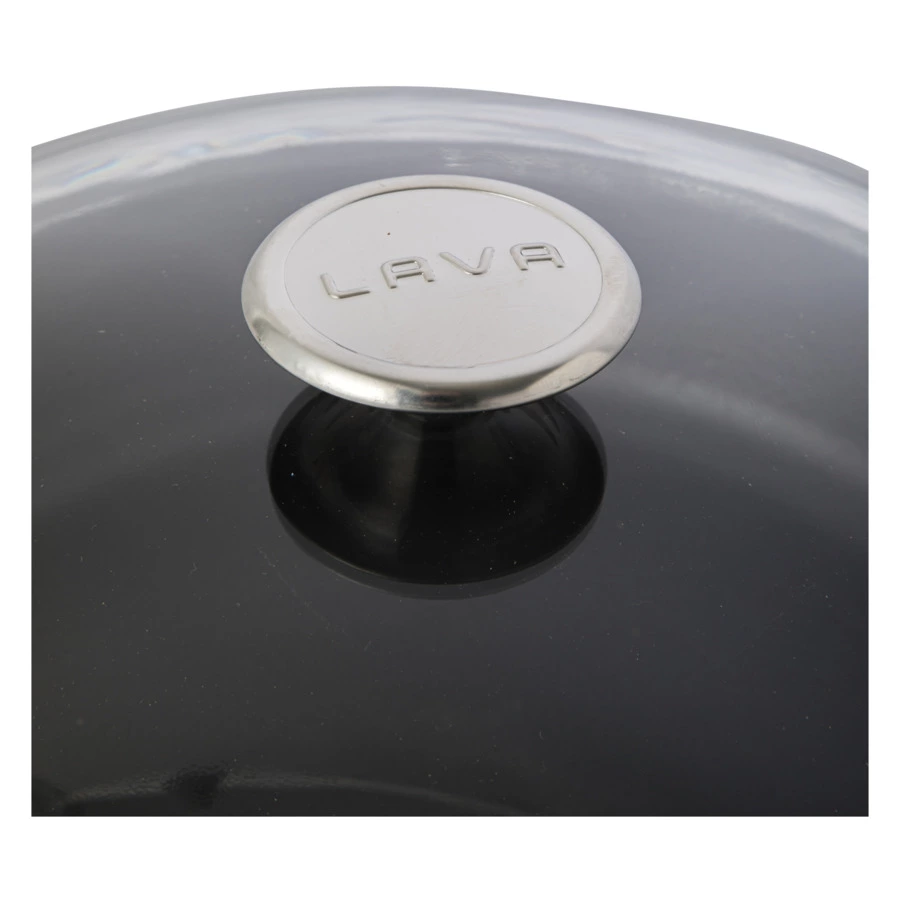 Сковорода с крышкой LAVA Premium d28 см, 2,8 л, с деревянной ручкой, чугун, кремовая