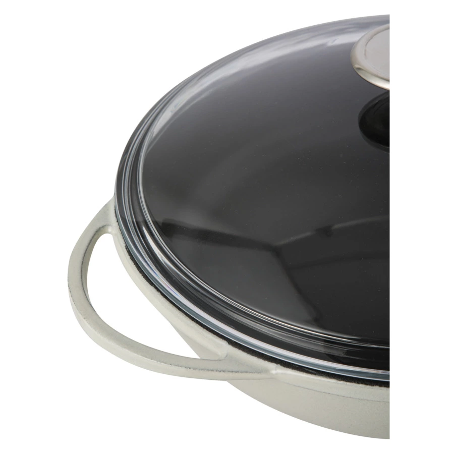 Сковорода с крышкой LAVA Premium d28 см, 2,8 л, с деревянной ручкой, чугун, кремовая