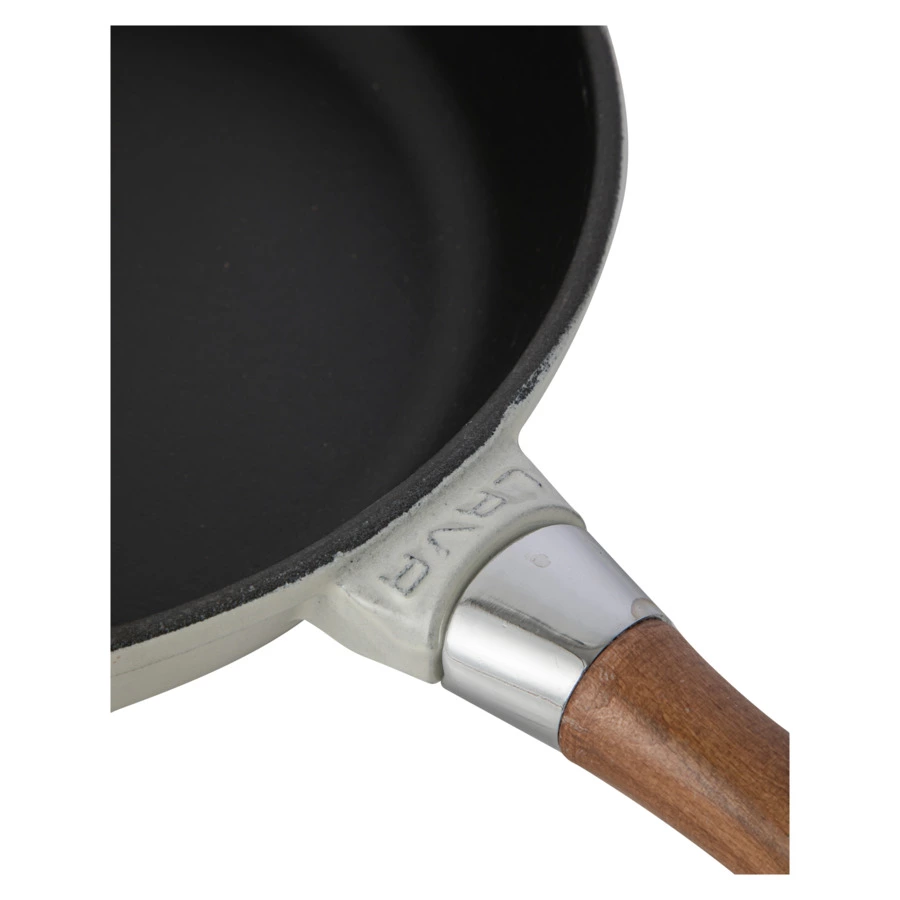 Сковорода с крышкой LAVA Premium d28 см, 2,8 л, с деревянной ручкой, чугун, кремовая