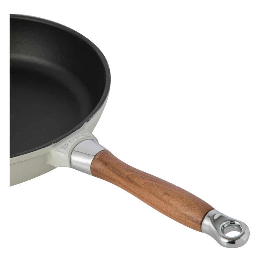 Сковорода с крышкой LAVA Premium d28 см, 2,8 л, с деревянной ручкой, чугун, кремовая