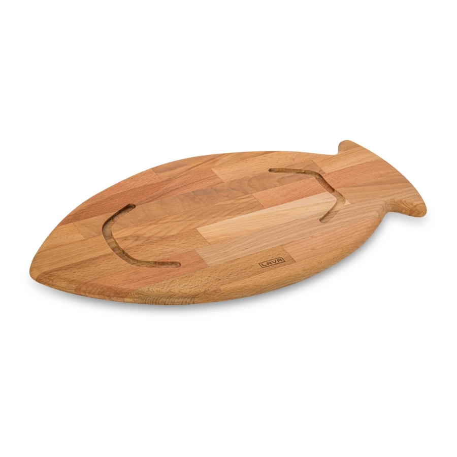 Форма овальная для рыбы на подставке LAVA 20х35 см, чугун, бук, красная