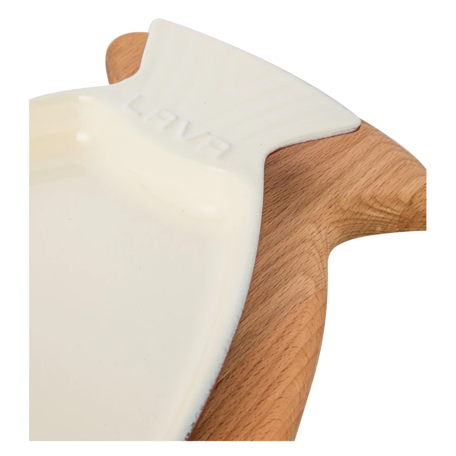 Форма овальная для рыбы на подставке LAVA 20х35 см, чугун, бук, красная