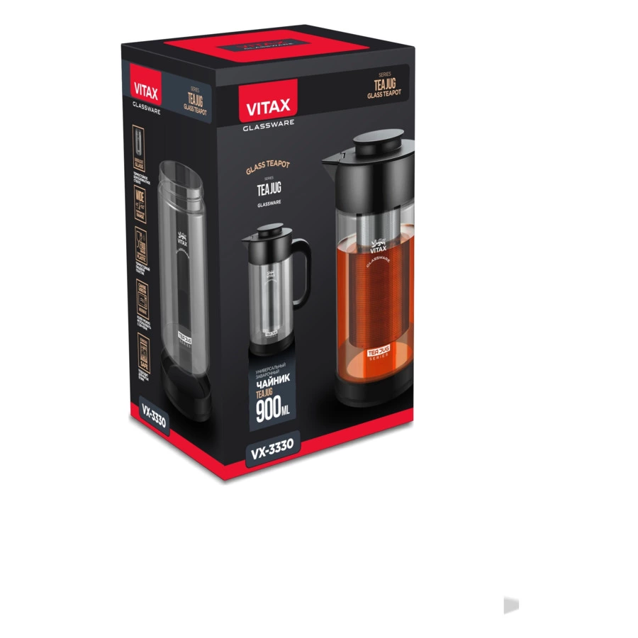 Чайник заварочный Vitax Teajug 900 мл, боросиликатное стекло