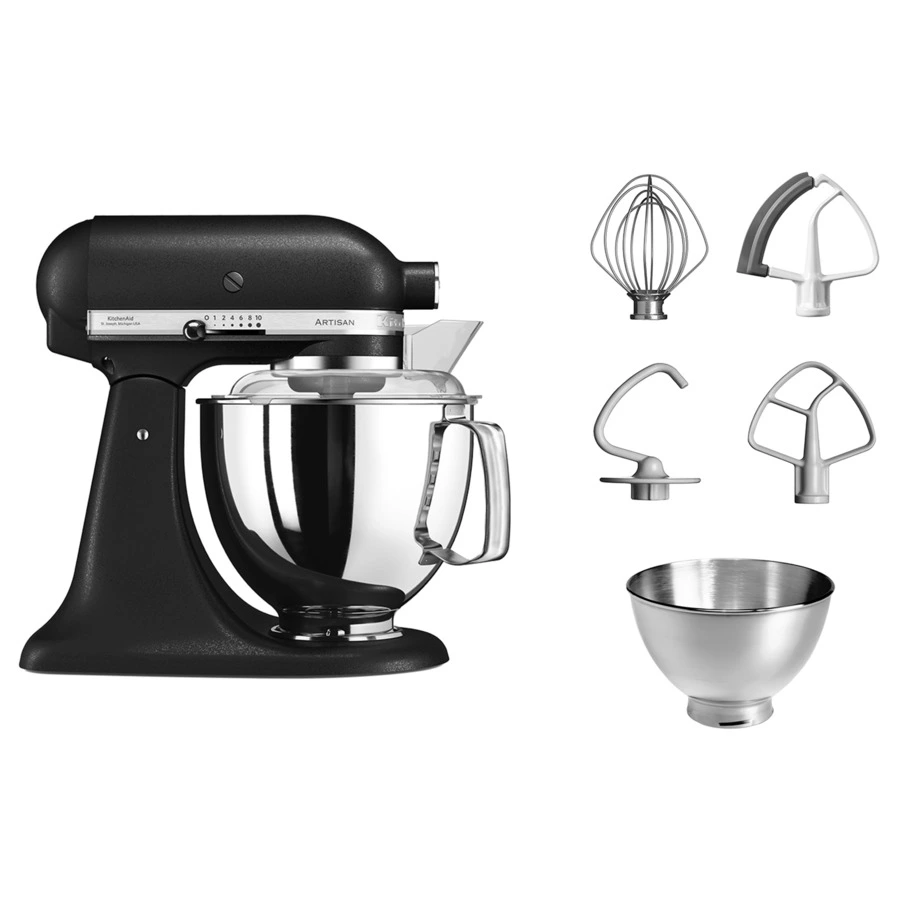 Миксер планетарный KitchenAid Artisan 4,8 л, 4 насадки, экран, 2 чаши, 5KSM175PSEBK, черный чугун