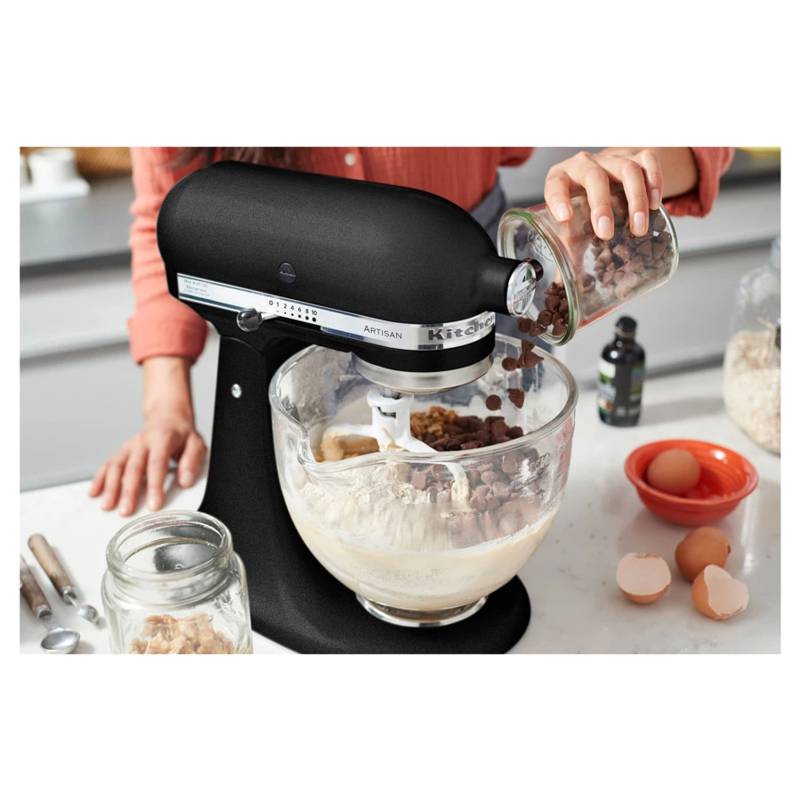 Миксер планетарный KitchenAid Artisan 4,8 л, 4 насадки, экран, 2 чаши, 5KSM175PSEBK, черный чугун