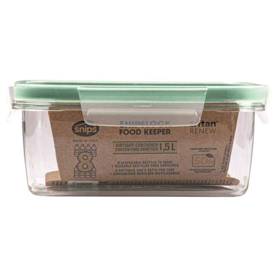 Контейнер прямоугольный SNIPS 1,5 л, 21x16,5x,8,8 см, для СВЧ и заморозки, пластик, зеленый