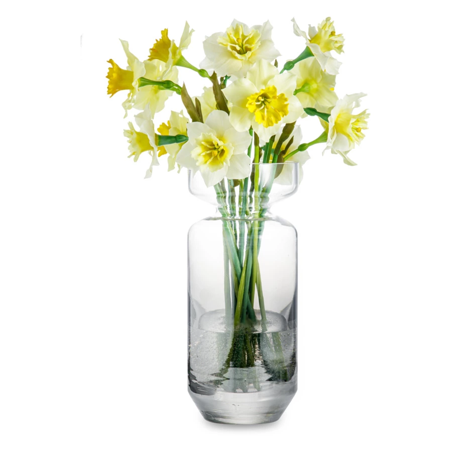 Композиция "Тени" в стеклянной вазе с нарциссами из холодного фарфора
