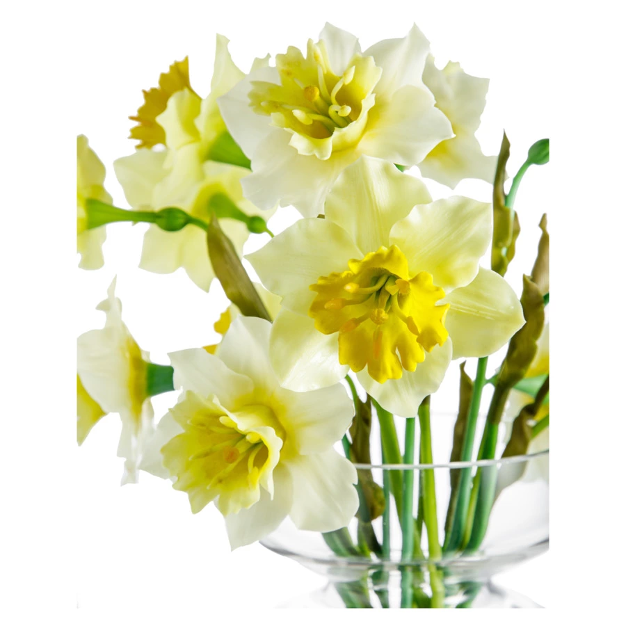 Композиция "Тени" в стеклянной вазе с нарциссами из холодного фарфора