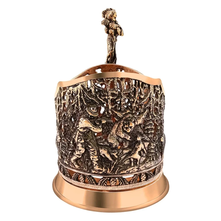 Набор для чая Кольчугинский мельхиор Медвежья охота, медь, п/к