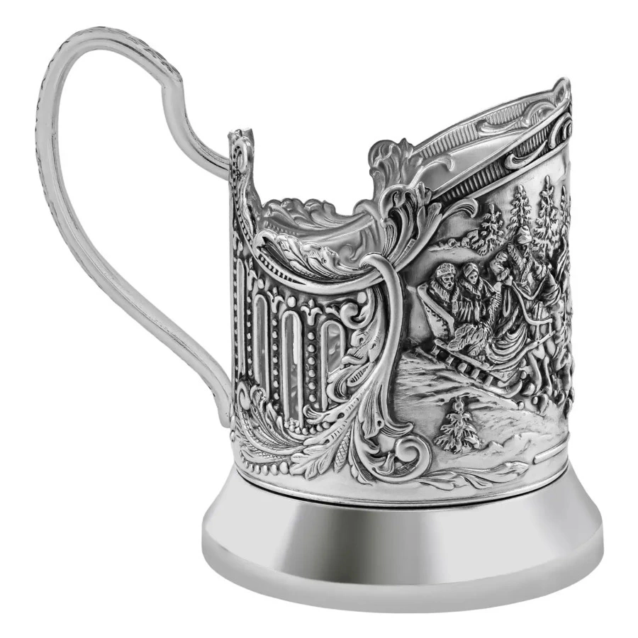 Набор для чая в футляре Кольчугинский мельхиор Тройка Триумфальная, посеребрение, п/к