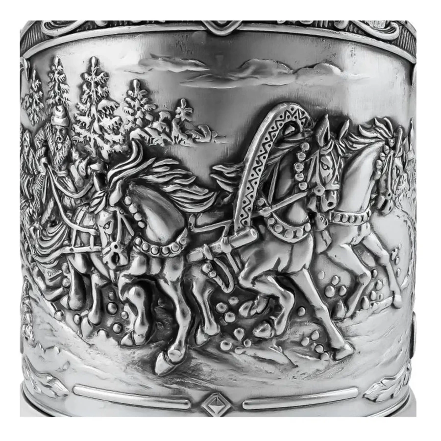 Набор для чая в футляре Кольчугинский мельхиор Тройка Триумфальная, посеребрение, п/к