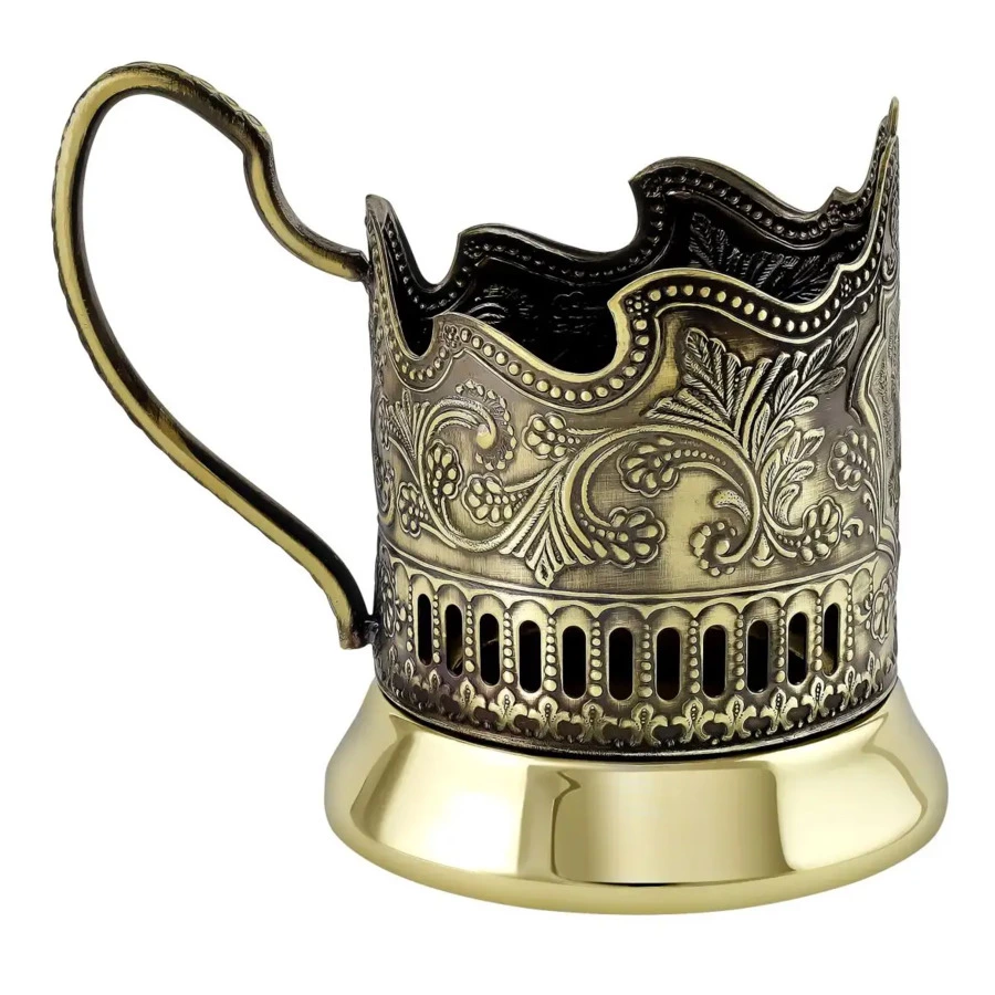 Набор для чая в футляре Кольчугинский мельхиор Глухарь, латунь