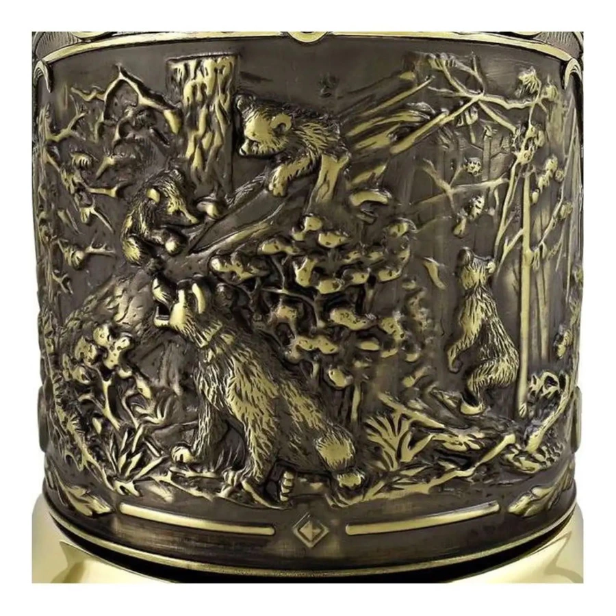 Набор для чая в футляре Кольчугинский мельхиор Мишки в лесу, латунь