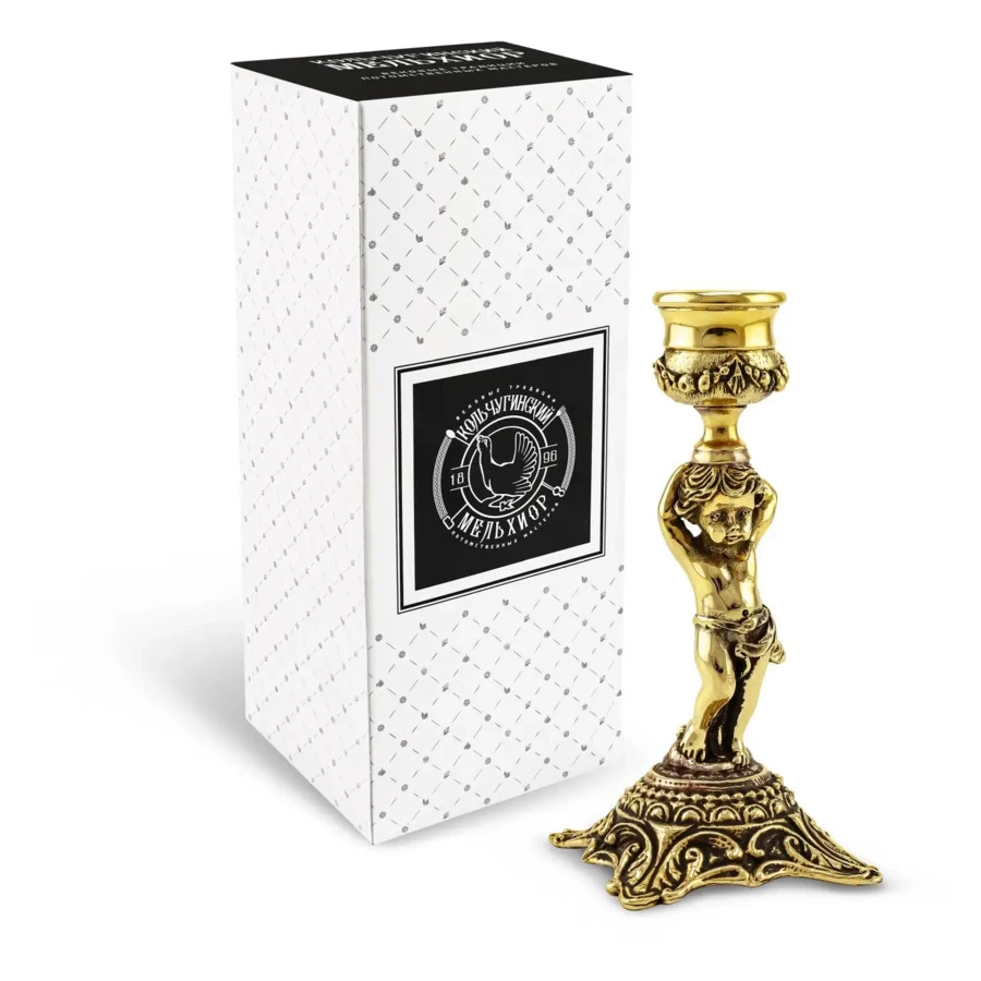 Подсвечник Кольчугинский мельхиор Ангел, латунь