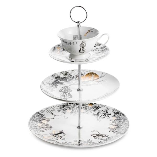 Блюдо трехъярусное V&A Алиса в стране чудес 27х34 см, фарфор костяной, п/к
