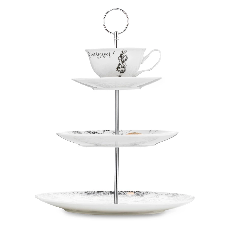 Блюдо трехъярусное V&A Алиса в стране чудес 27х34 см, фарфор костяной, п/к