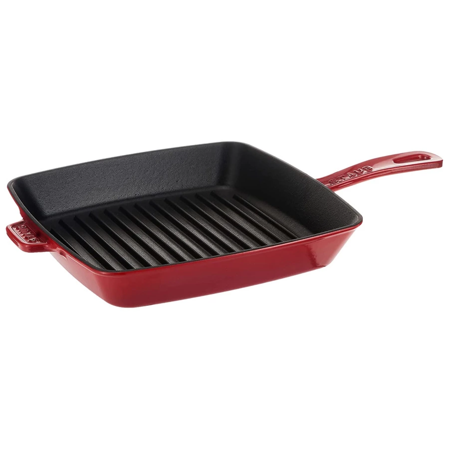 Сковорода для гриля квадратная Staub 26х26 см, вишневая, чугун, для индукции, духовки, п/к