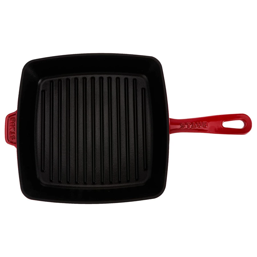 Сковорода для гриля квадратная Staub 26х26 см, вишневая, чугун, для индукции, духовки, п/к