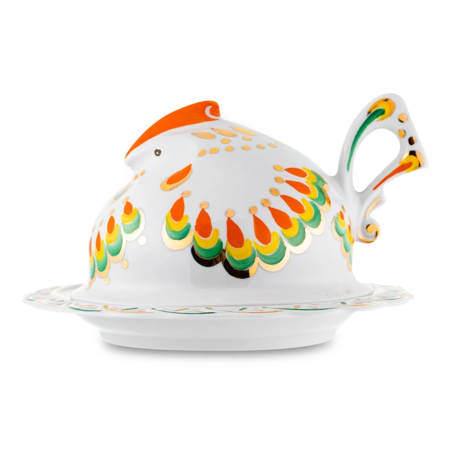 Масленка Франц Гарднер в Вербилках Курочка ряба белая, фарфор твердый, п/к