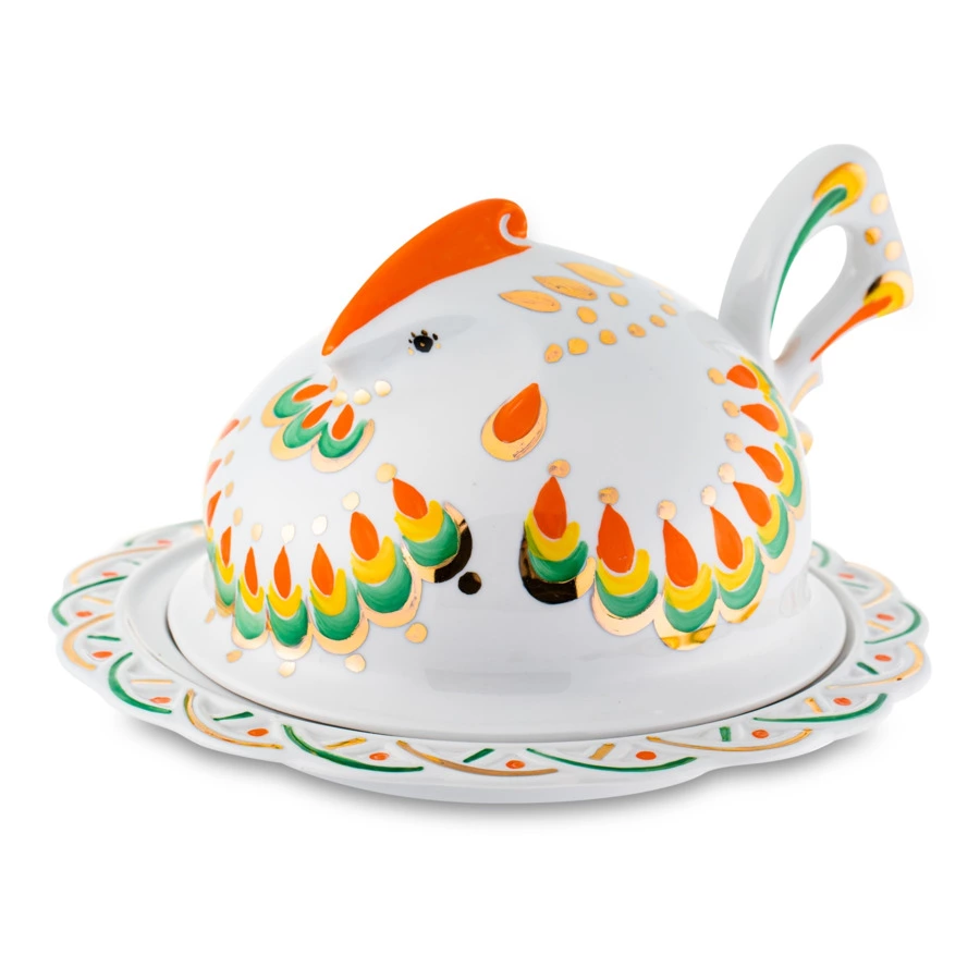 Масленка Франц Гарднер в Вербилках Курочка ряба белая, фарфор твердый, п/к